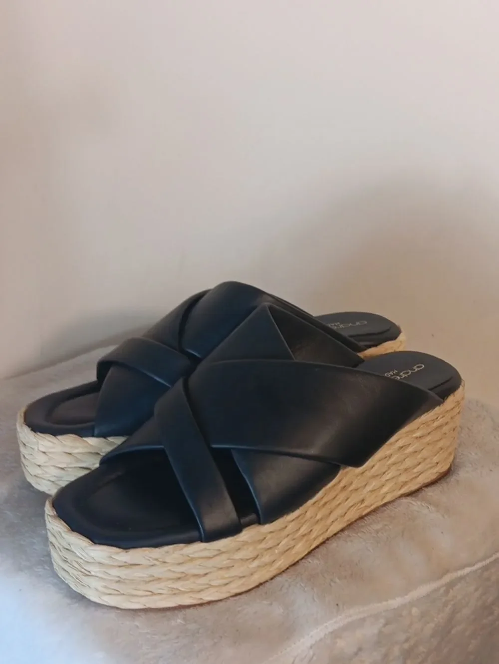 Andre Assous Navy Braided-Platform Slide Sandals
